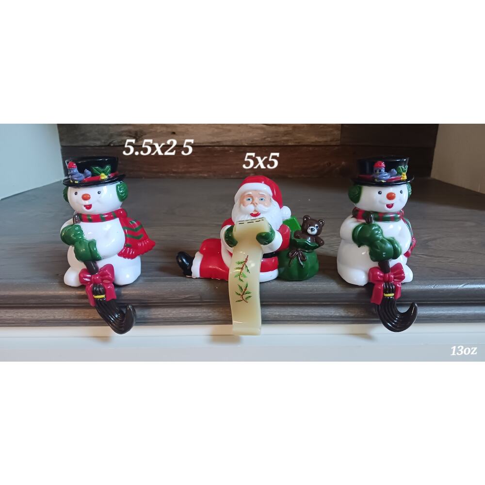 Vintage Christmas Plastic Snowman Santa Stocking Holder Mantel Hanger